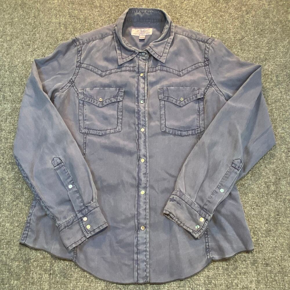 Ryan Michael Mens Large Silk Blend Western Style Button Down Shirt Abalone Snap